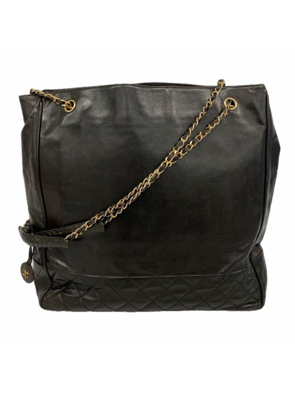 Chanel Chain Tote Quilted Lambskin Black Gold